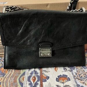 Frye Black Leather Crossbody Bag with Chain Strap